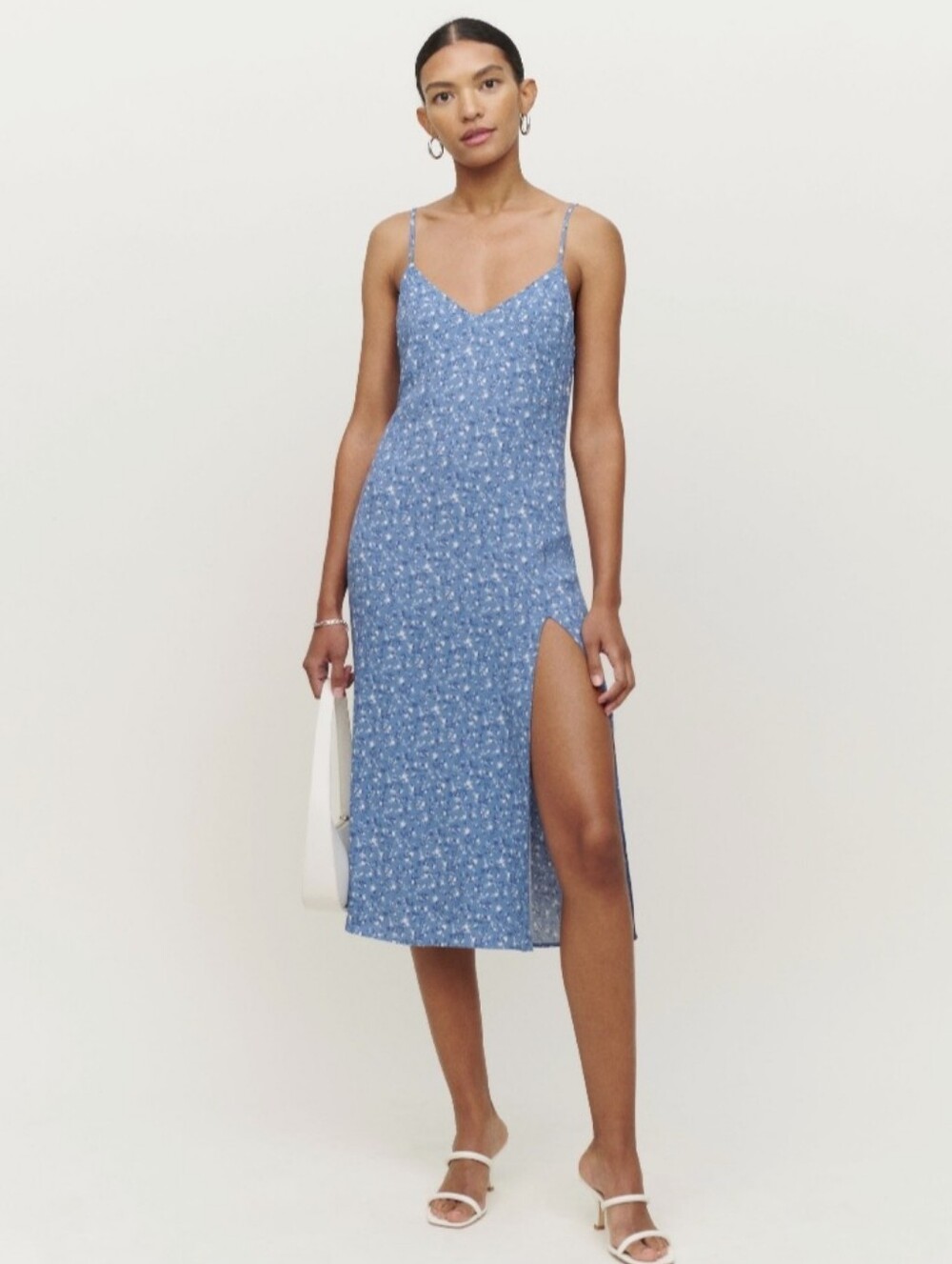 Reformation Crimini Dress Blue Floral Slip Midi Side Slit